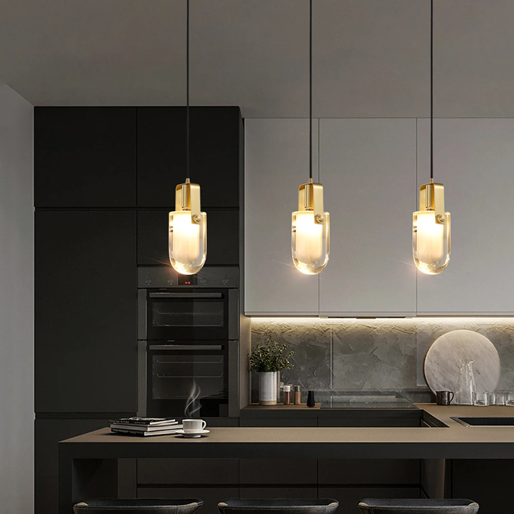 

Современные хрустальные люстры, регулируемый шнур с утопленным креплением, для кухни, спальни, столовой, бара, Медные подвесные светильники