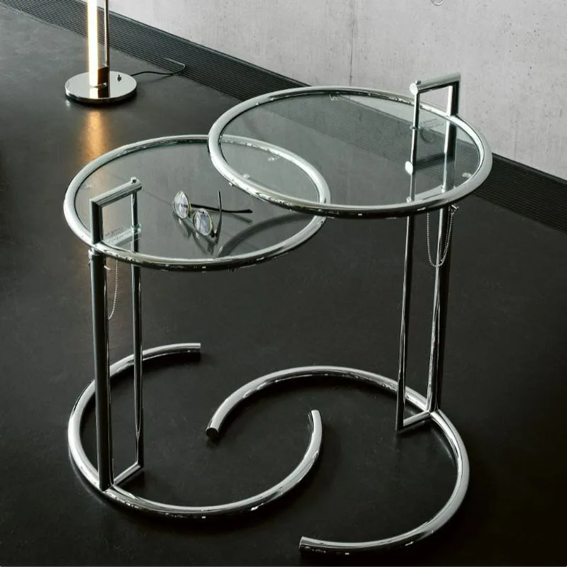 

Coffee Table Transparent Tea Tables Nordic Glass Nesting Round Table Liftable center Table Living Room Stainless Steel Furniture