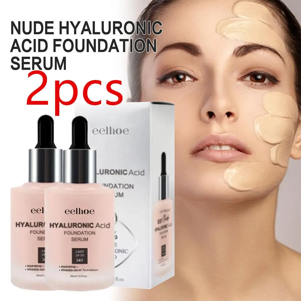 

2pc Face Waterproof Liquid Foundation Hyaluronic Acid Foundation Serum Whitening Cover Dark Circles Matte Foundation Cosmetic