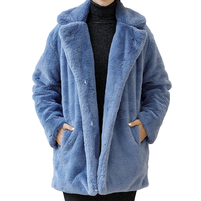 Winter Women Faux Rabbit Fur Coat Luxury Fur Coat Loose Lapel Overcoat Thick Warm Plus Size Female Plush Coatsfor Women