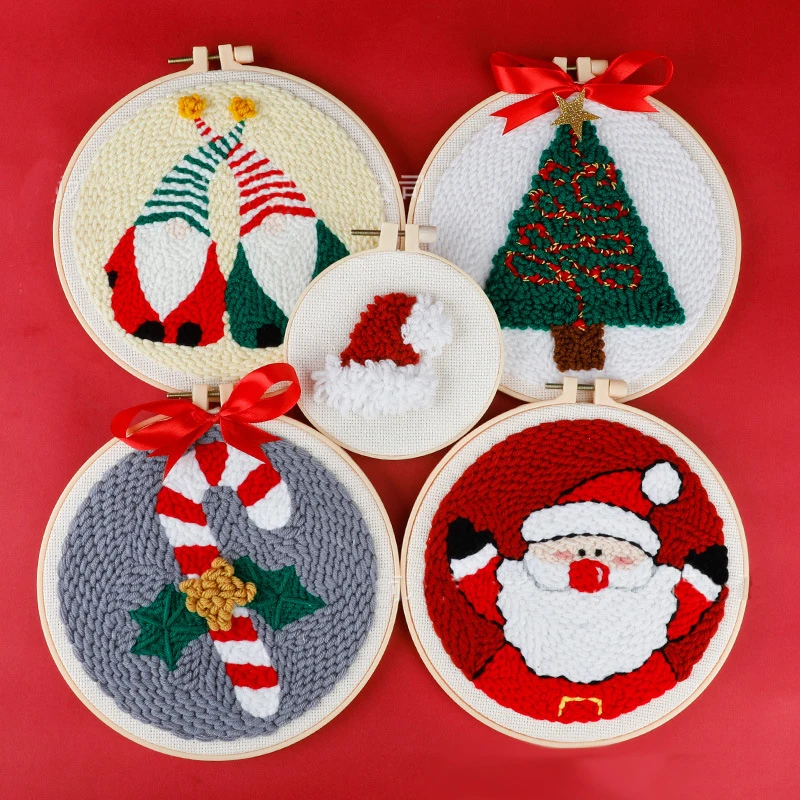 

Christmas Punch Needle Kit Beginner Embroidery Christmas Tree Soft Yarn Christmas Decorations for Home DIY Craft Kits for Kids