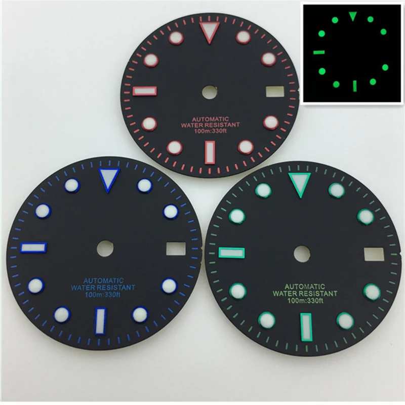 

BLIGER 29mm Blue Green Grey Dial C3 Luminous Fit NH35 Movement Fit 3 o 'clock 3.8 Clock Crown