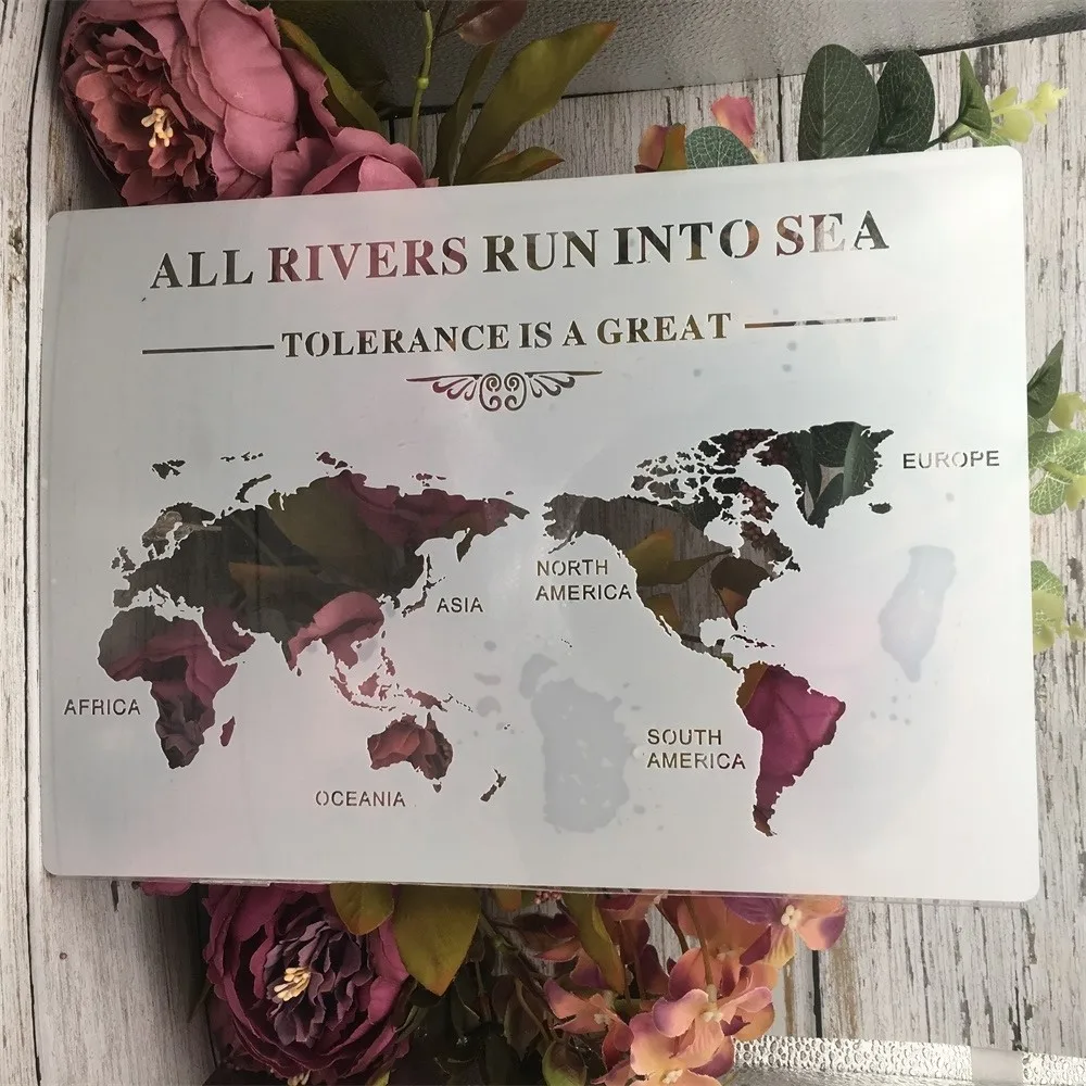 

A4 29cm Rivers Sea World Map DIY Layering Stencils Wall Painting Scrapbook Coloring Embossing Album Decorative Template