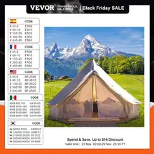 VEVOR Camping Tent 3-7m Waterproof Cotton Canvas Bell Tent Outdoor 4 Seasons Family Party Picnic Yurt W/ Stove Hole4-12 Person