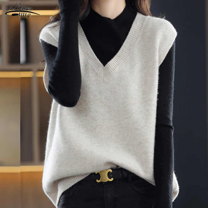 

Повседневный Свободный Тонкий пуловер без рукавов, джемпер, вязаный свитер, новинка, осенне-зимний жилет, женский свитер 2022, женские топы 22822