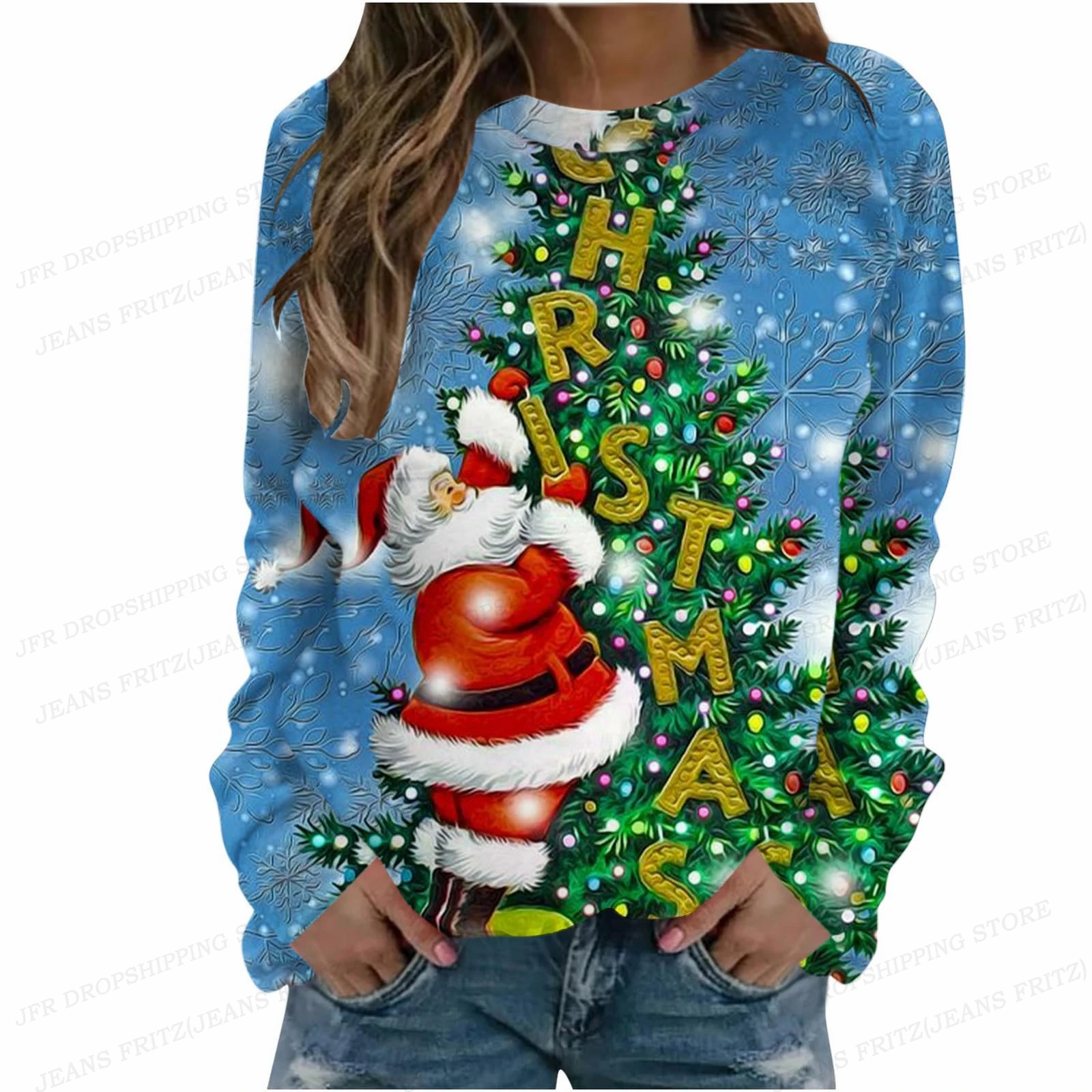 

Christmas Tree 3d Print Hoodies Women Fashion Crewneck Hoodie Christmas Coats Women Sweats Santa Claus Falls Women's Clothing