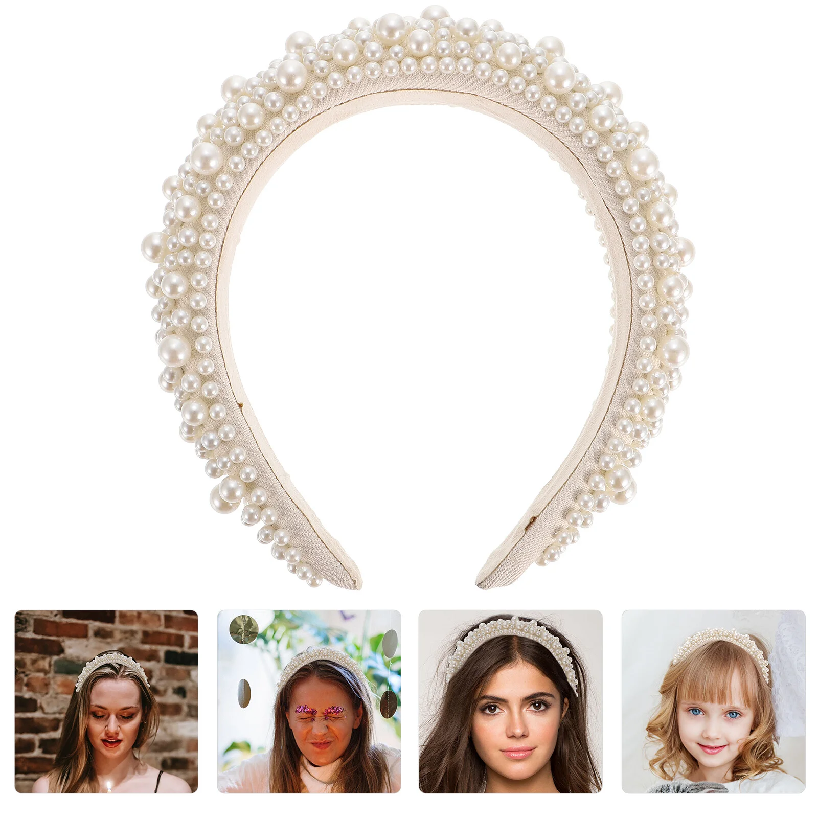 

White Pearl Woman Headdress Headband Accessory Fashion Hairband Crystal Accessories Beading Sponge Creative Bride Headbands