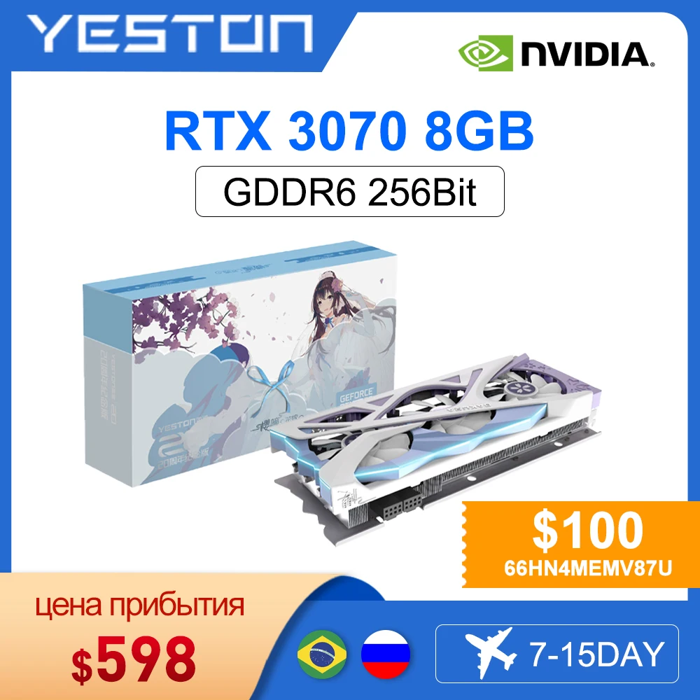  YESTON New RTX3070 rtx 3070 8G 8GB Graphics Card 14Gbps 8+8PIN 8NM 256bit GDDR6 GPU NVIDIA Video Card GPU Gaming placa de vídeo 