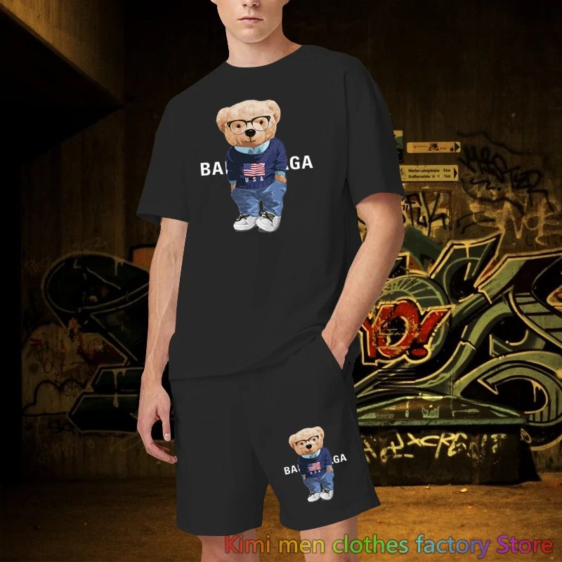 Cotton Set Men Oversized Clothing Brand printing TShirts Shorts Sets 2 Piece Outfits Sets for Men Summer Streetwear Tracksuit