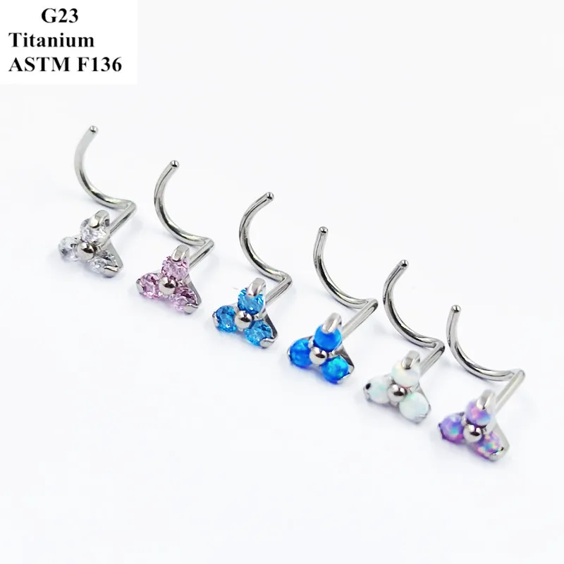 

1PC From Fine Inlaid Opal And Zircon G23 Titanium Body Piercing Jewelry Nose Nail