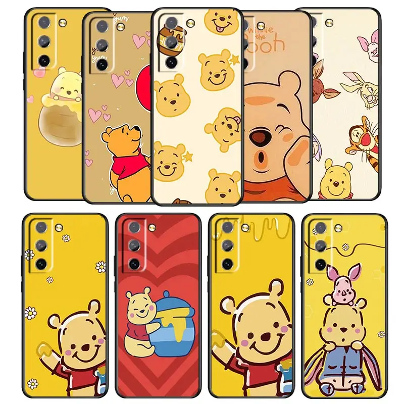 Winnie the Pooh Phone Case For Samsung Galaxy S22 S21 S20 S10 S10e S9 S8 S7 PRO Ultra Plus FE Lite Black luxury Silicone Back