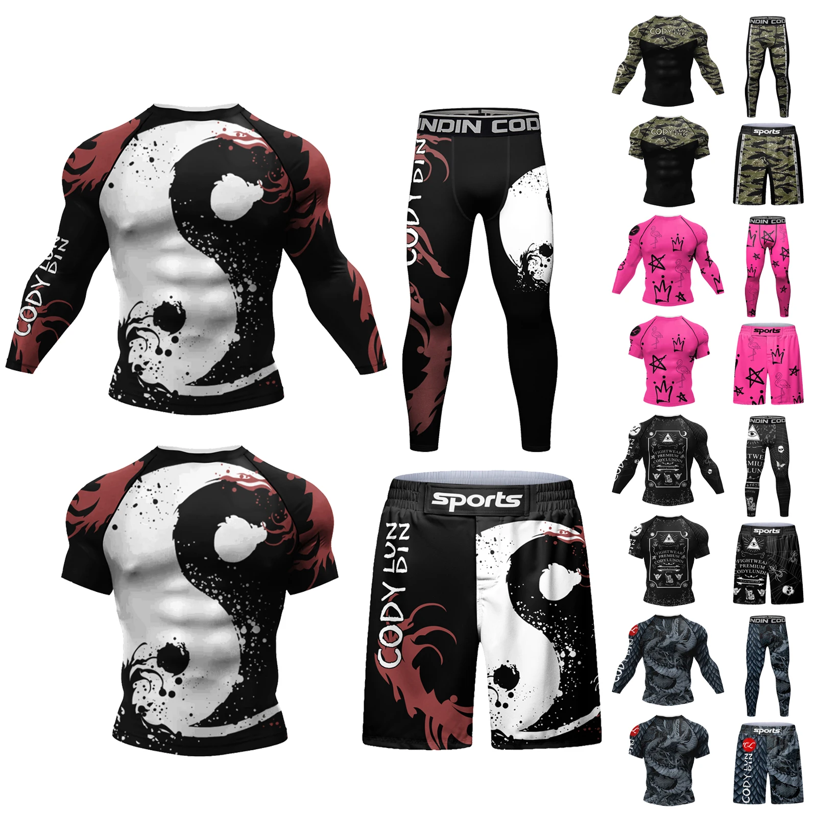 Компрессионная футболка и штаны для ММА Rashguard Jiu Jitsu наборы Bjj спортивный
