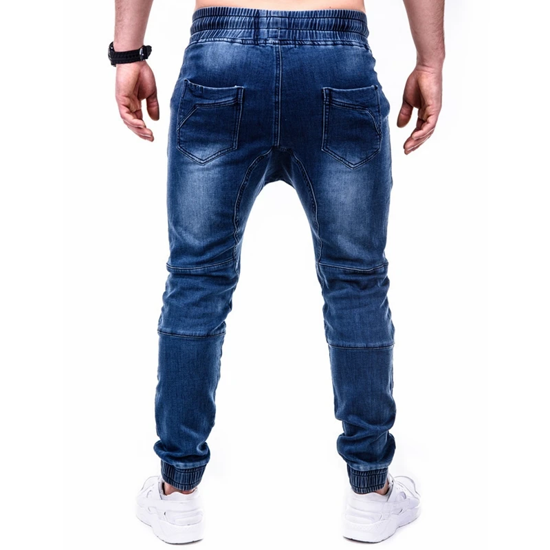 Men Jeans Spring Summer Fashion Solid Color Slim Zipper Denim Pencil Pants Trousers Men's Casual Lace-up Mid Waist Sports Jeans