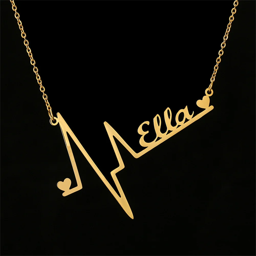

Custom Name Necklaces for Women New Stainless Steel Personalized Heartbeat Graph Letter Pendant Gold Nameplate Jewelry Bff Gifts