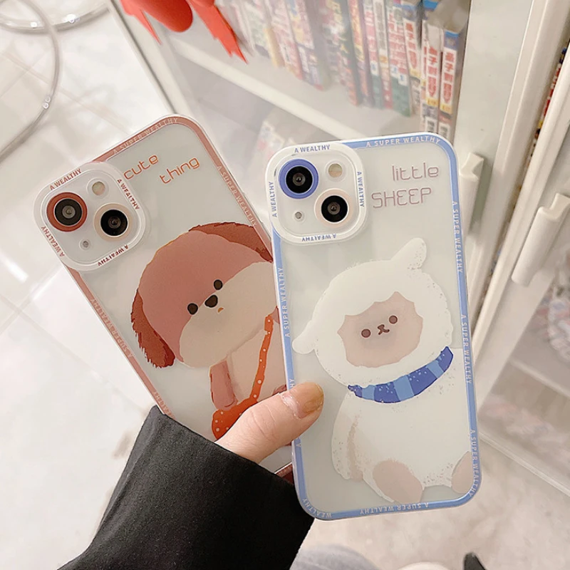 

Cute animal Sheep Transparent phone case For iPhone 13 11 12 Pro X XR XS Max 13MINI 7 8 Plus Funny Shockproof Cartoon Soft Cover