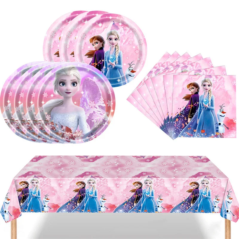 

Розовый Замороженный Эльза Анна Принцесса Девушка пользу день рождения украшения одноразовая посуда бумажная тарелка соломенный баннер партии поставок