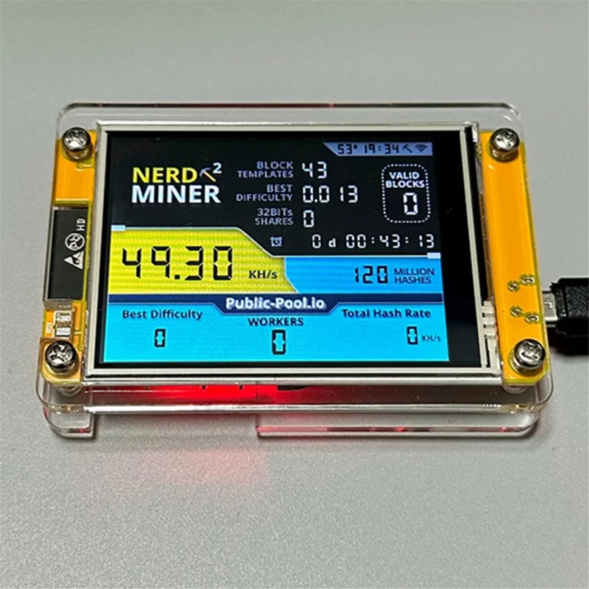NerdMiner V2 2.8 Inch Display BTC Solo Lottery Nerd Miner 56KH/S Crypto Bitcoin Mining Machine
