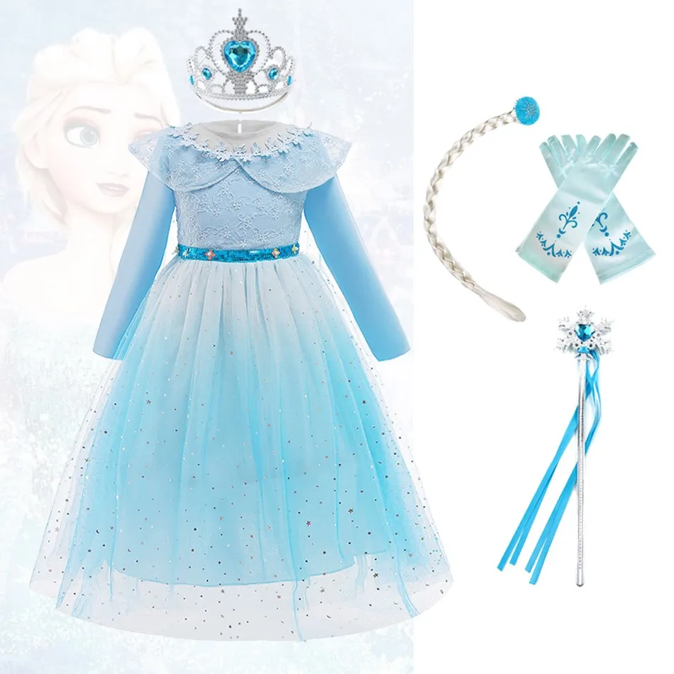 

Children Frozen Clothes Kids Summer Cosplay Fancy Clothing Little Girl New Elsa Carnival Flower Gown Pageant Sequin Dress Up