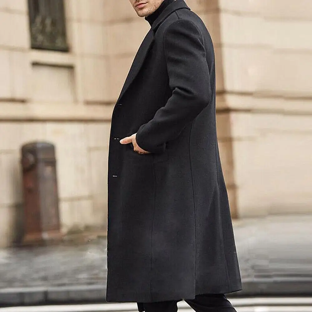 

HOTWinter Men Long Sleeve Buttons Jacket Overcoat Mid-length Trench Coat Jacket
