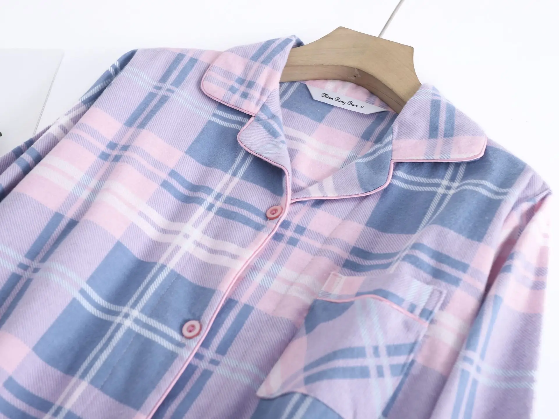 Cotton Flannel Trouser Pajamas Suit for Home Wear Simple Printed Loose Autumn and Winter Long Sleeve Pant Pyjamas Women Sets