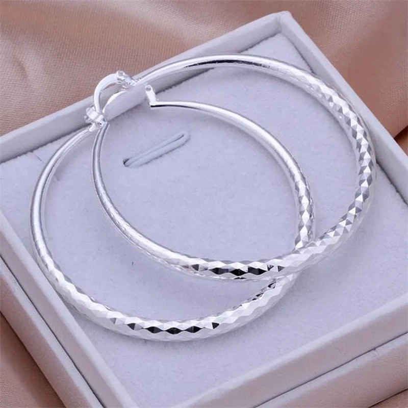 

925 Silver big Earring women lady 5cm circle top quality fashion wedding beautiful Jewelry