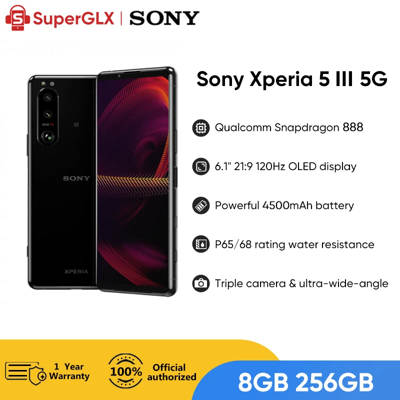 

Оригинальный Смартфон Sony Xperia 5 III 5G, Snapdragon 888, аккумулятор 4500 мАч, водонепроницаемость IP65/68, органический светодиодный дисплей 6,1 дюйма 120 Гц