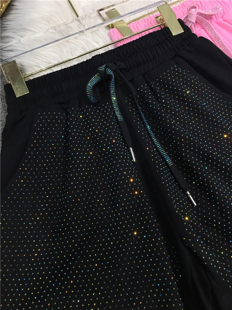 Heavy Embroidery Hot Drilling Shorts Women's Age-Reducing Full Diamond Color High Waist Wide Leg Summer Versatile Slim Fit Pants