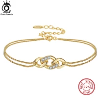 orsa jewels 925 sterling silver double layer infinity bracelet for women adjustable elegant dainty chain bracelet jewelry sb134