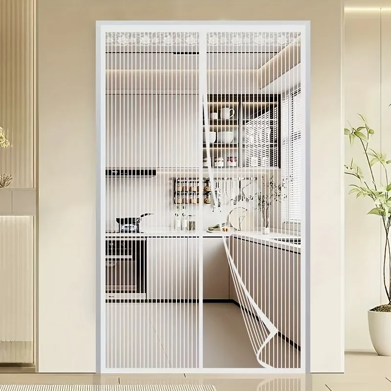 

Белые полосатые магнитные москитные сетки-шторы из полиэстера