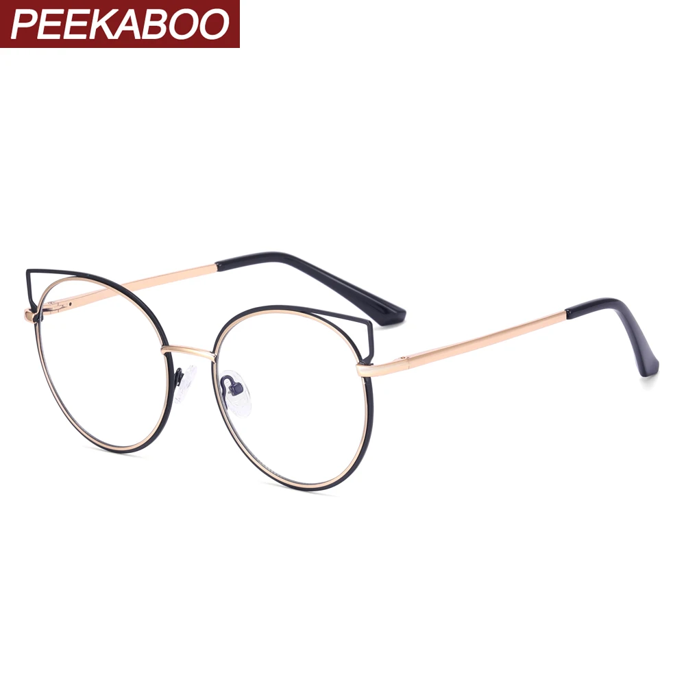 Peekaboo-Gafas de metal con forma de ojo de gato para mujer, lentes transparentes, coloridas, antiluz azul, redondas, de oro rosa, artículos de regalo