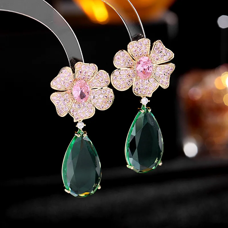 Summer Fashion Sweet Flower Eardrop For Women Luxury Wedding Party Jewelry Gold Plated Dangle Earring 925 Silver Needle