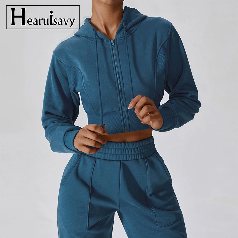 

Hearuisavy осень-зима Беговая уличная куртка женская повседневная спортивная куртка с длинным рукавом спортивный топ на молнии женская утепленная толстовка