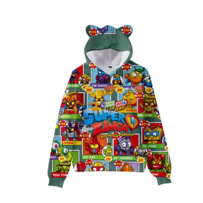 Animic Super Zings Kids Hoodie IRONHEAD VS COINK Boys Girls Hip Hop Kawaii Sweatshirt Streetwear Cat Ear Pullover size:100-4XL