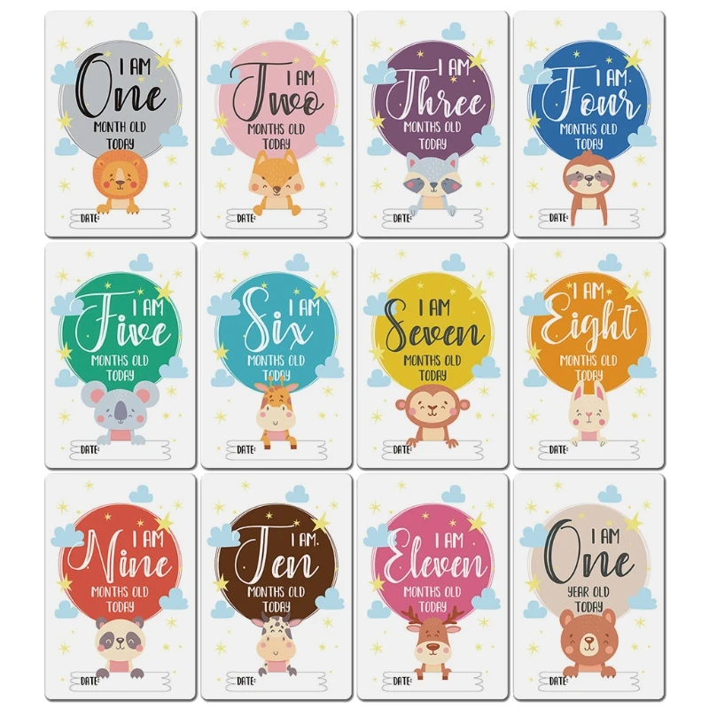 

77HD 12×Baby First Memory Cards Babies First Year Moments Milestone Baby Shower Gifts