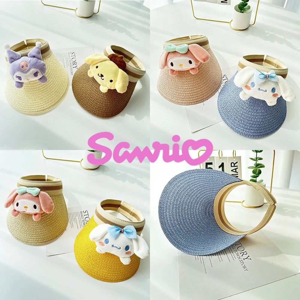 

New Summer Sanrio Woven Straw Hat My Melody Kuromi Cinnamoroll Kawaii Sun Protection Foldable Children Fashion Travel Cap Gifts