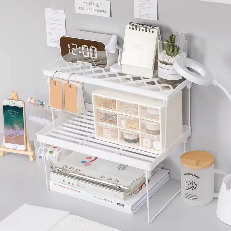 Купи Double-Layer Desktop Storage Rack Multi-Functional Cosmetics Book Sundries Plastic Organize Rack Living Room Storage Accessories за 1,012 рублей в магазине AliExpress