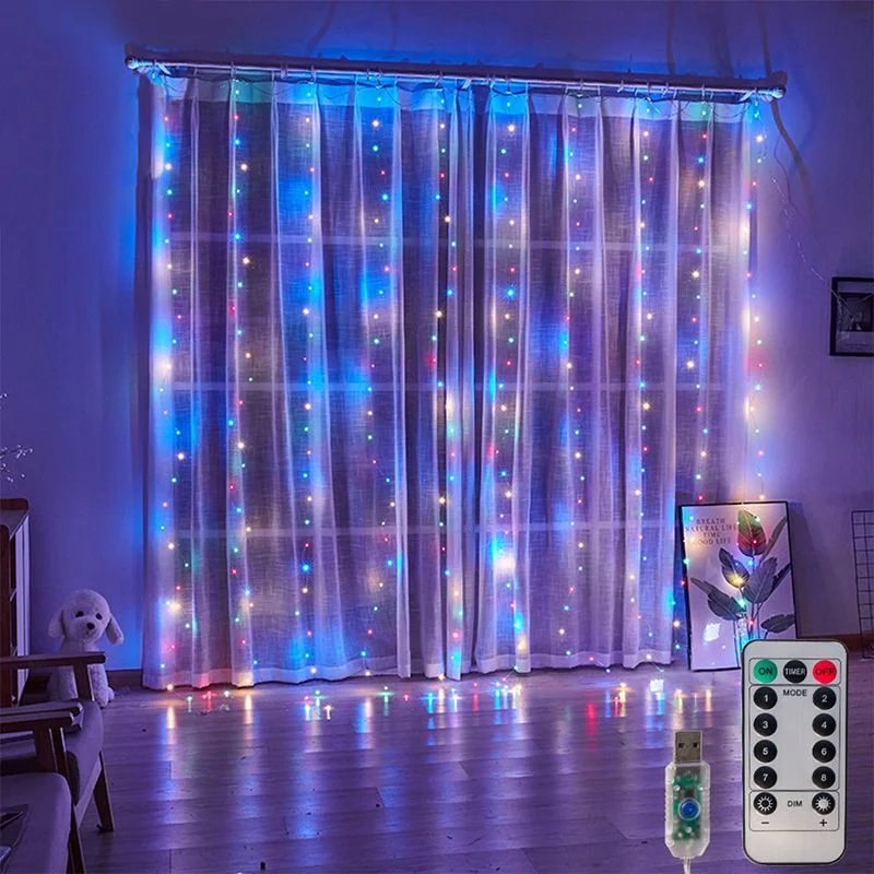 

3M/4M/6M Christmas Decoration for Home Remote Control Holiday Wedding Fairy Tale Flower Ring Light Bedroom Curtain String Light