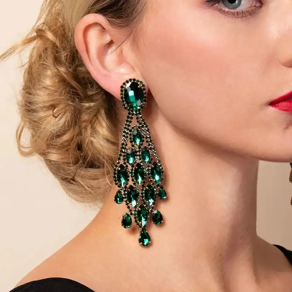 

Vintage Multilayer Water Drop Rhinestone Earrings Luxurious Party Earrings Fashion Jewelry for Women Accessories Wholesale