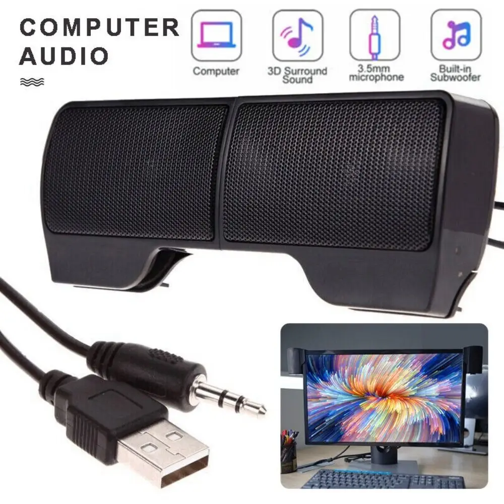 New Plastic Usb Clip-On Desktop Soundbar Clipable Usb Mini Speaker 3.5mm Computer Stereo Speakers
