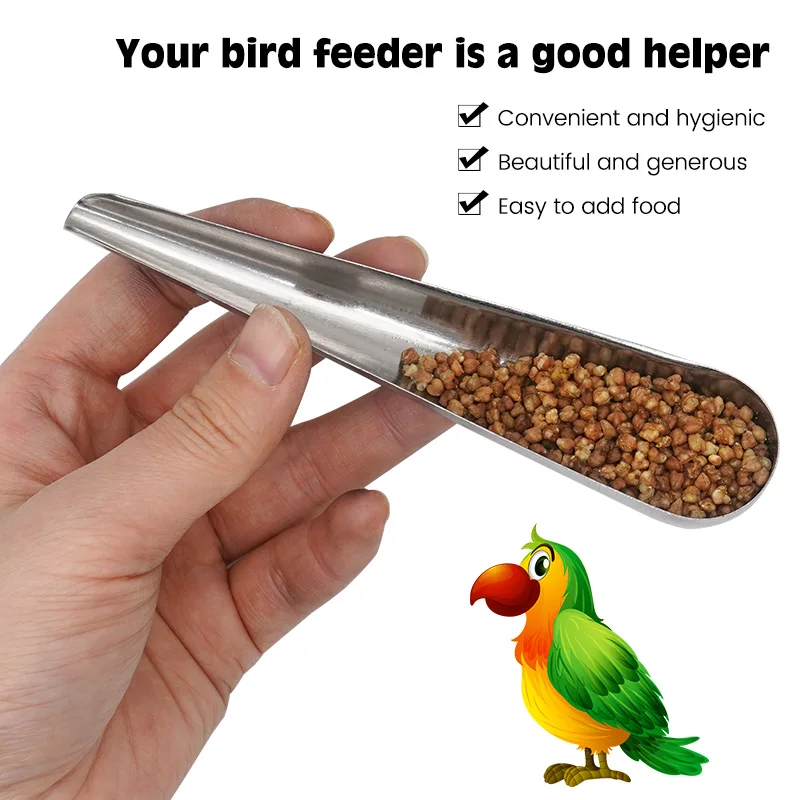 

Регулируемая кормушка из нержавеющей стали, ложка для кормления пищи, клетка для попугая, аксессуары для кормления маленьких питомцев, принадлежности для кормления