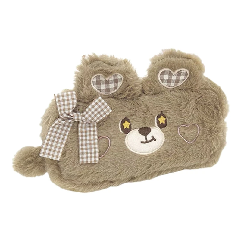 

Cartoon Bear Bowknot Pencil Case Fuzzy Plush Pen Pouch Container for Girl Women School Stationery Organizer Cosmetic Bag
