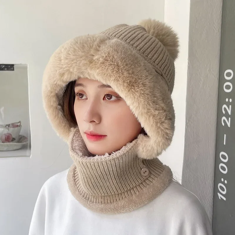 Модная простая вязаная шапка зимняя уличная теплая для шеи защита ушей шерстяная