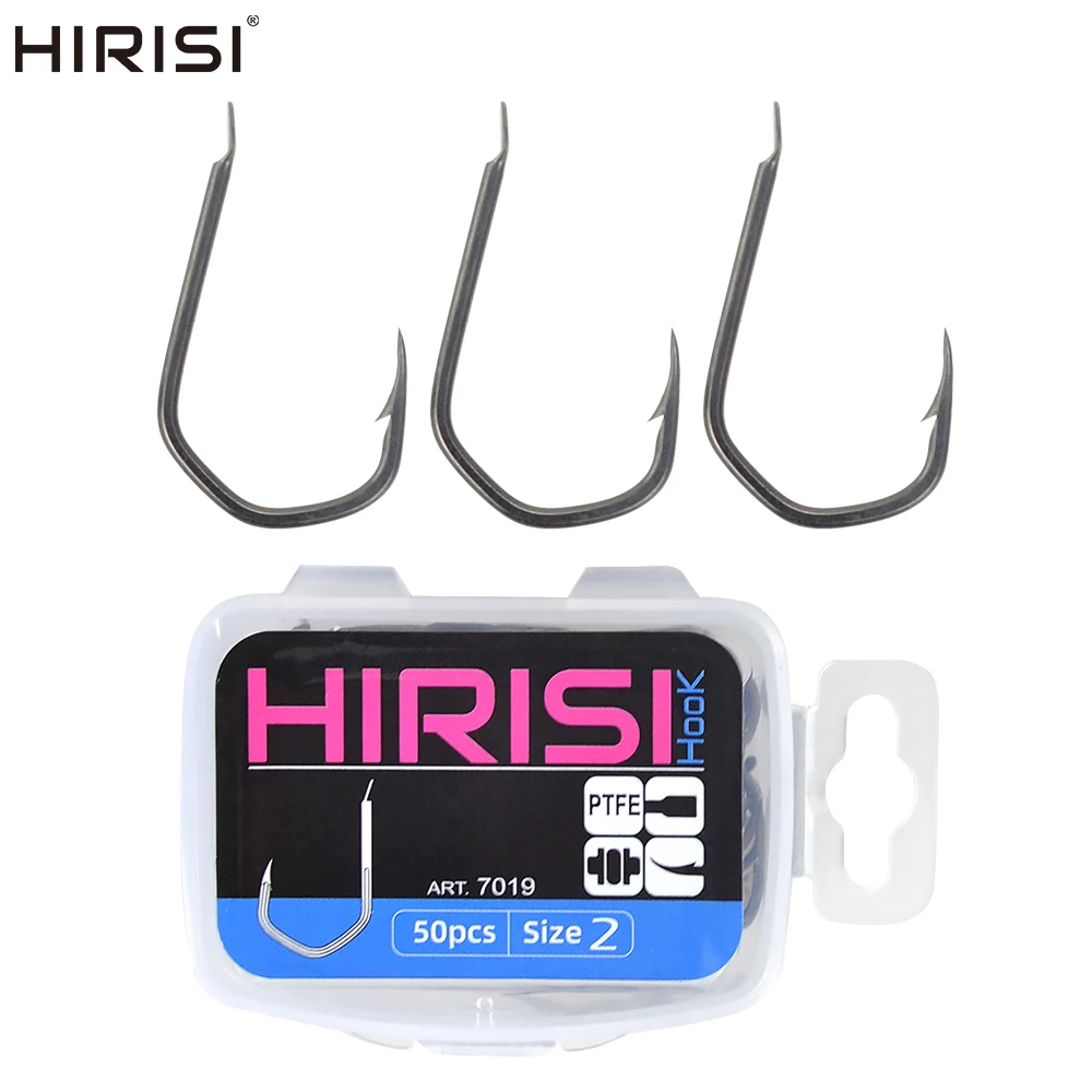 

Hirisi 50x Carp Fishing Hooks Barbed PTFE Coated High Carbon Steel Fishing Terminal Tackle 7019