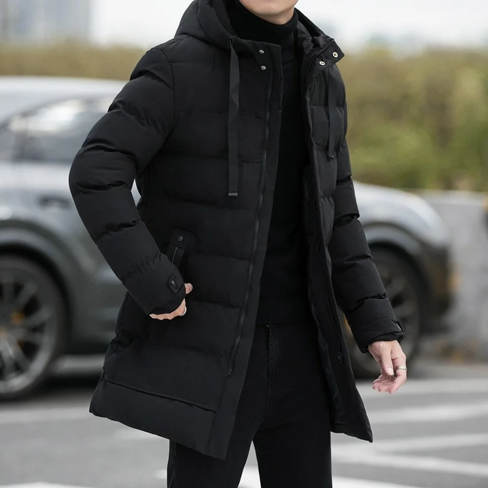 Long Puffer Jacket Men Autumn Parka Jacket With Hood Korean Fashion Slim Fit Long Jacket Men Cotton Padded Warm Coat 2021 Trends