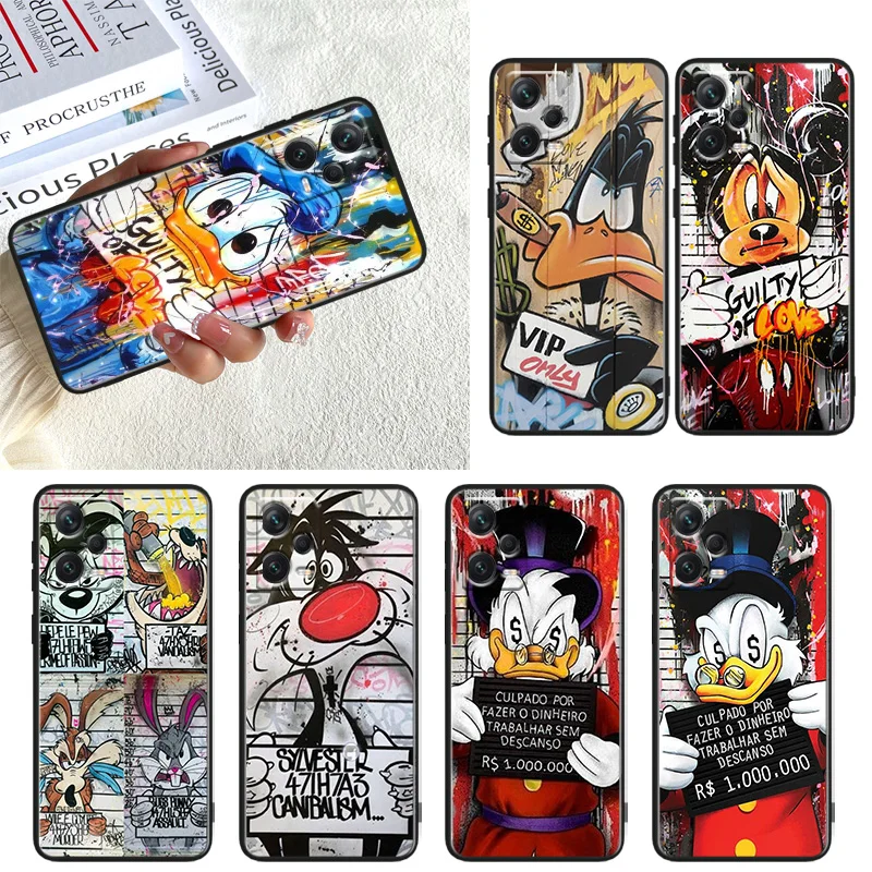 

Cute Donald Duck Mickey Mouse Phone Case For Xiaomi Redmi Note 11E 11T 11S 10T 10S 9S 9T 8T 7 Pro Plus Lite Max Black Cover