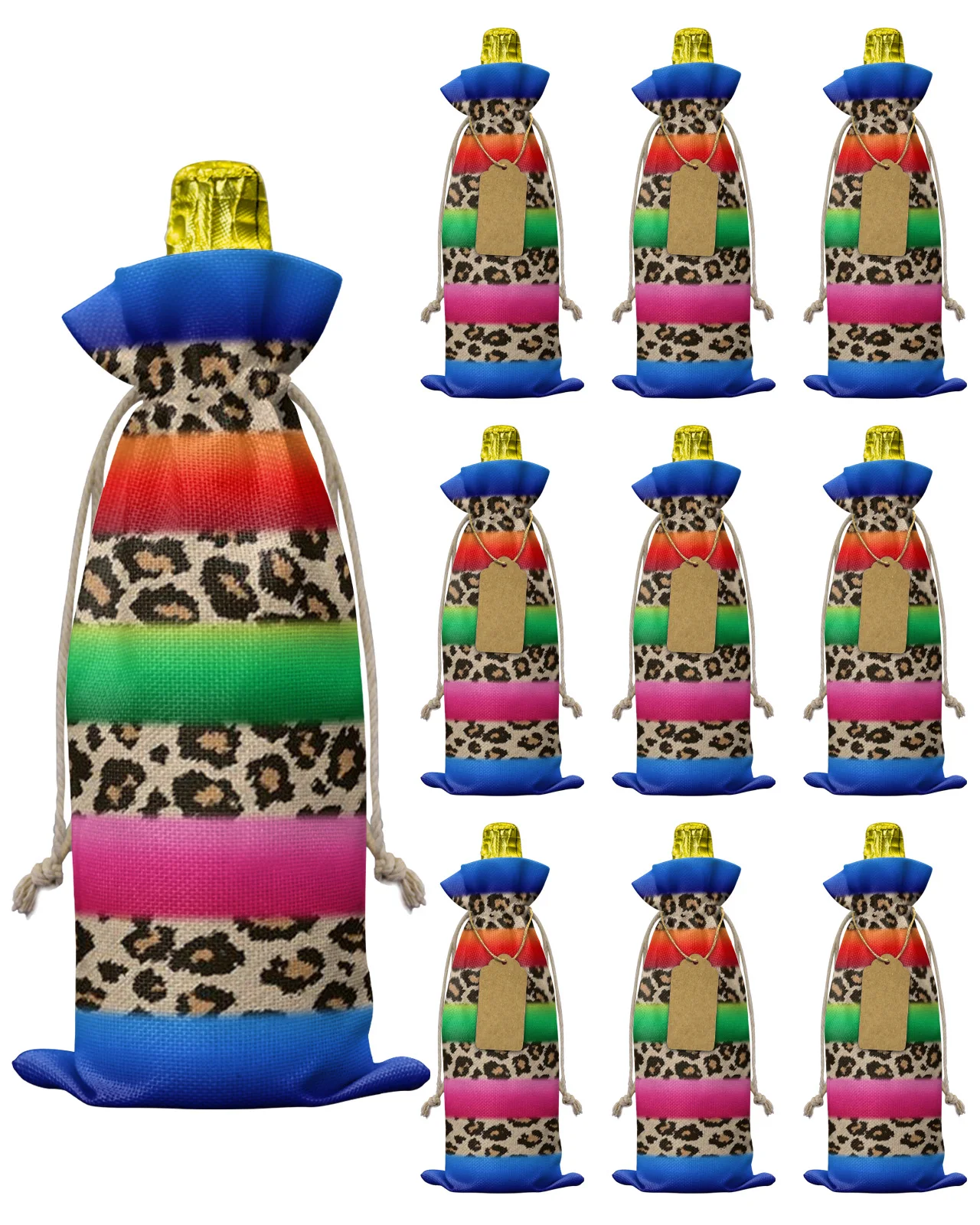 

10 шт. в Мексиканскую полоску, текстура кожи животного, сумка для винных бутылок с кулиской, Свадебный Праздничный декор для вечеринки, чехлы ...