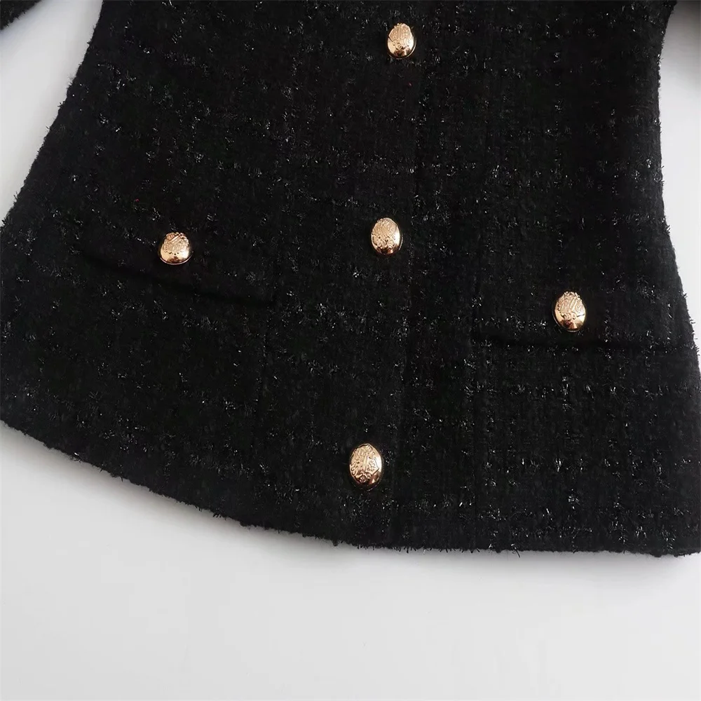 Женский пиджак с блестками и длинным рукавом карманами юбка в стиле ретро 2022 |