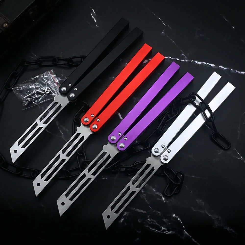 Butterfly Training Knife Squid Balisong Flipper Trainer 420 Steel Blade Aluminum T6-6063 Handle Safe EDC Tool for Outdoor Games