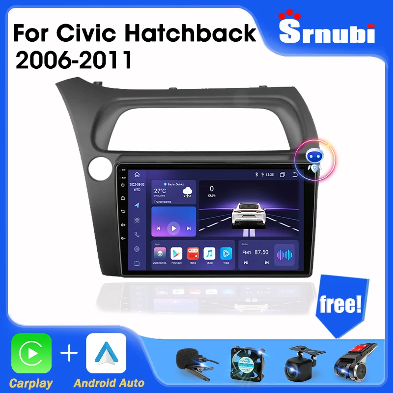 Srnubi  Android 11 For Honda Civic Hatchback 2006-2011 Car Radio Multimedia Player Navigation 2 Din Stereo DVD Head Unit Speaker