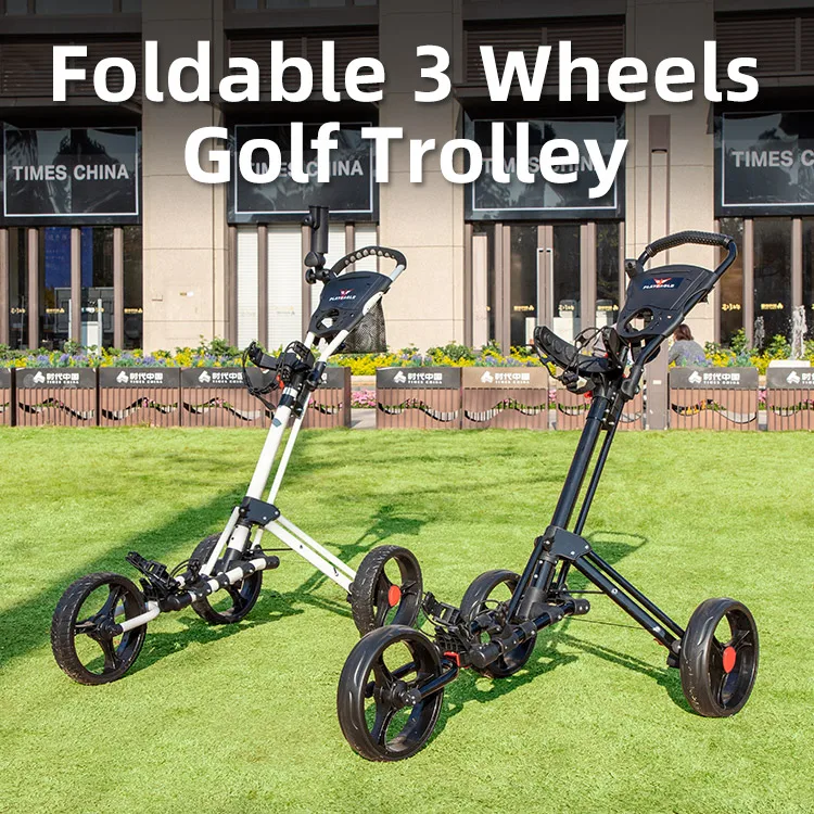 PLAYEAGLE Golf Accessories Foldable 3 Wheels Golf Trolley Golf Bag Pull Push Cart With Bottle Umbrella Stand Caddy Bag Carrior